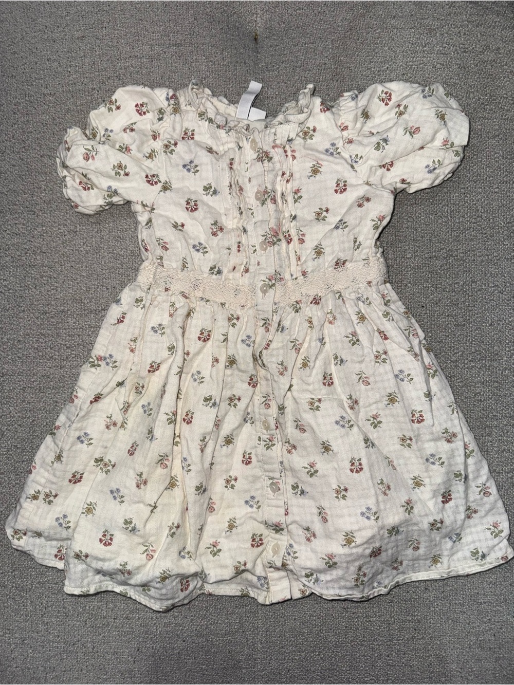 Janie and Jack Cream Floral Puff-Sleeve Dress